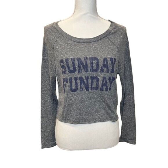 Project Social T Tops - Project Social T Gray Crop Top with Blue Print